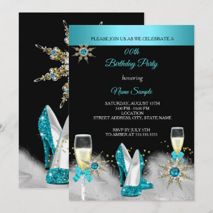 Türkise High Heels Schwarz Gold Champagner Party Einladung
