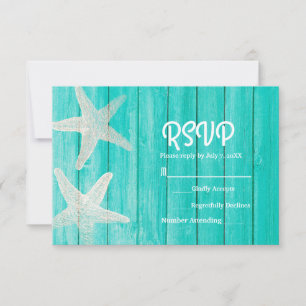 Türkise Holz- und Seestern-Elegante-Strand-RSVP-Ka RSVP Karte