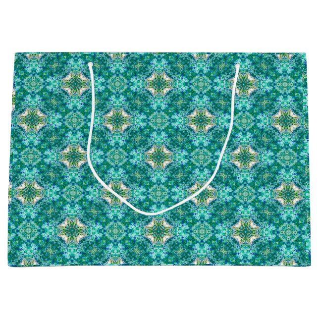 Türkise Kaleidoskop Muster Geschenktasche Große Geschenktüte (Vorderseite)