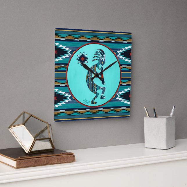 Türkise Kokopelli Große Wall Uhr (Büro)