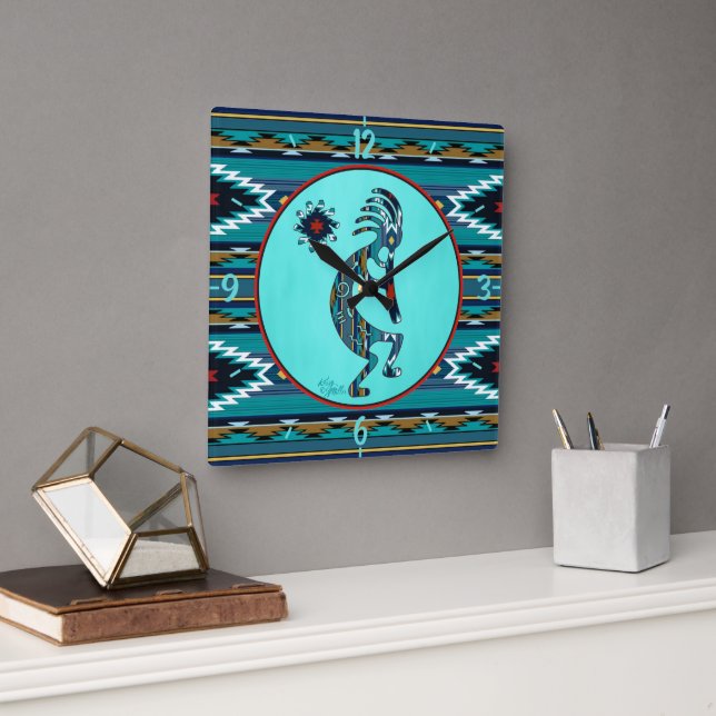 Türkise Kokopelli Große Wall Uhr (Büro)