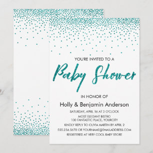 Türkise Konfetti & Typografie-Paar-Baby-Party Einladung