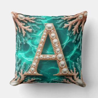 🌊Türkise Korallen-Perlen-Monogramm Buchstabe A Ge Kissen