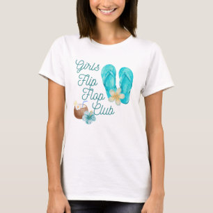 Türkise Mädchen Flip Flop Club mit tropischen Blum T-Shirt