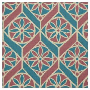 Türkise, marine und beige ethnische Blumengestaltu Stoff
