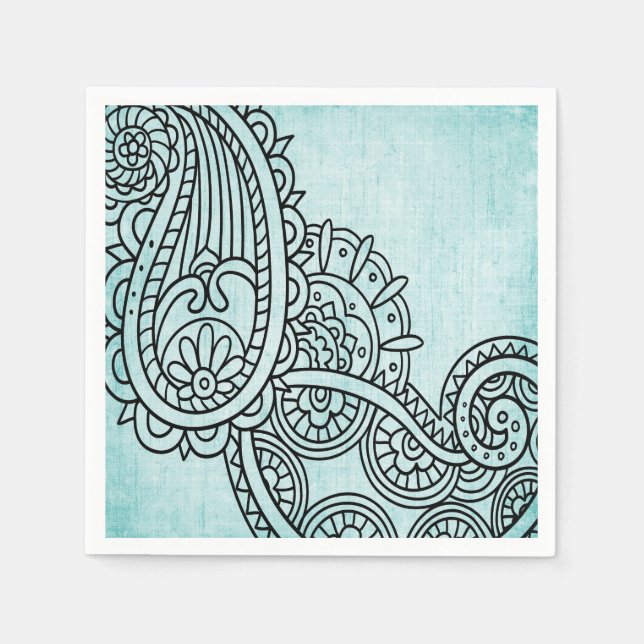 Türkise Mehndi Motif Papier Napkins Serviette (Vorderseite)