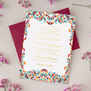 Türkise Orange Whimsical Floral Mandala Hochzeit Folieneinladung