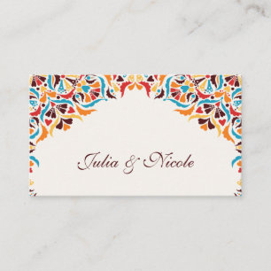 Türkise Orange Whimsical Florale Hochzeitsplatzkar Platzkarte