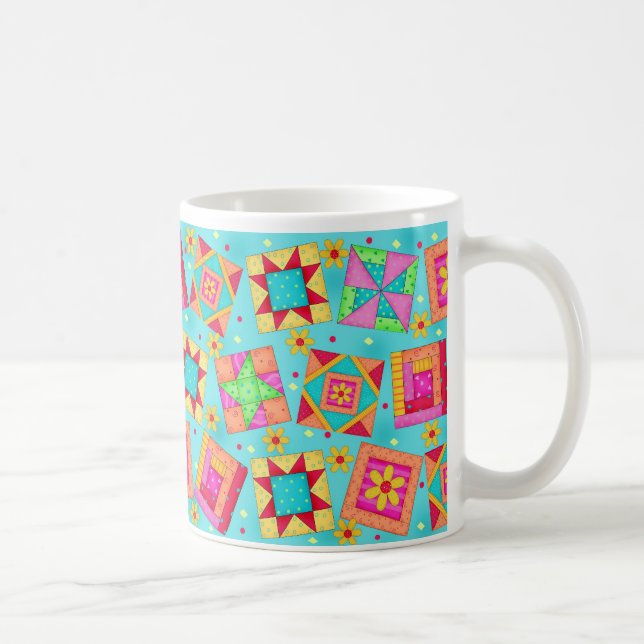 Türkise Patchwork Quilt Design Tasse (Rechts)