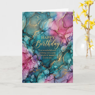Türkise Pink Gold Alcohol-Tinte Happy Birthday-Kar Karte