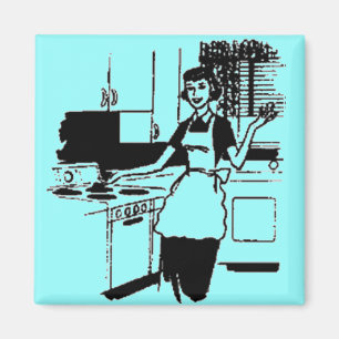 Türkise Retro 50er Hausfrau in der Küche Magnet