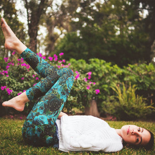 Türkise Rosen-Gold-Glitter-Glamour-Blumen-Boho Leggings