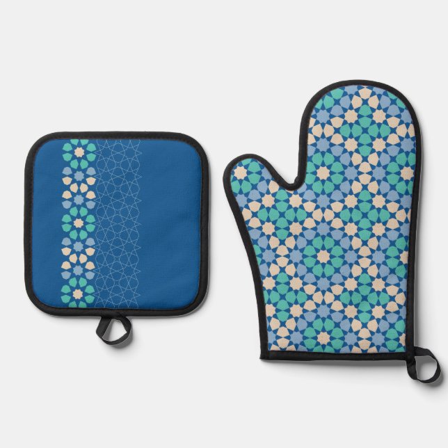 Türkise Ruhepause Muster Ofenhandschuh & Topflappen-Set (Vorderseite)
