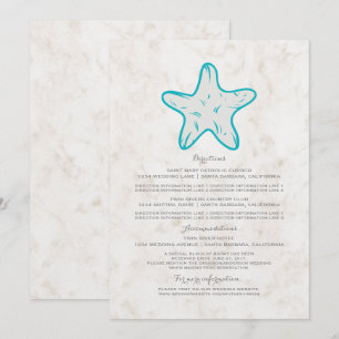 Türkise Rustikale Seestern-Hochzeitsinformationen Einladung