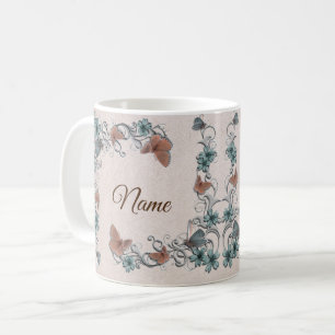 Türkise Silber Blumen Kupfer Schmetterling Beige H Kaffeetasse