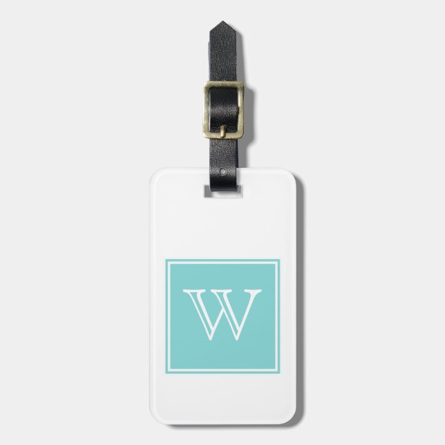 Türkise Square Monogram-Tag Gepäckanhänger (Vorderseite vertikal)