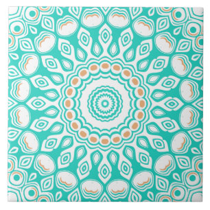 Türkise und Beige Ozean-Mandala-Muster Fliese