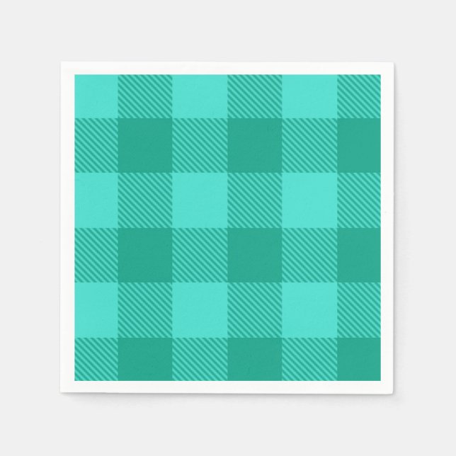 Türkise und Blaugrüne Gingham-Karo-Design  Serviette (Vorderseite)
