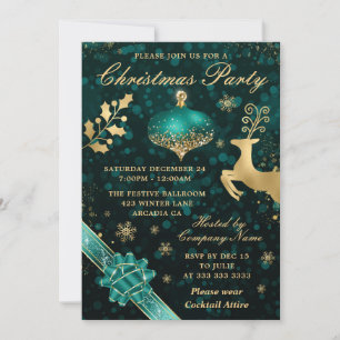 Türkise und goldene Christbaumkugel und Band Weihn Einladung