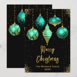 Türkise und goldene Ornamente Frohe Weihnachten