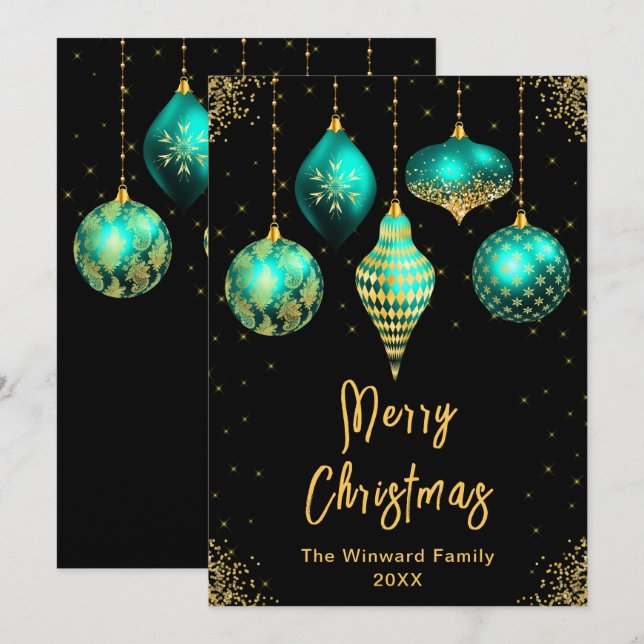 Türkise und goldene Ornamente Frohe Weihnachten (Vorne/Hinten)