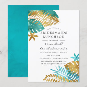 Türkise und goldene tropische Bridesmaids Luncheon Einladung