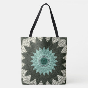 Türkise und grüne geometrische Mandala-Muster Tasche
