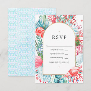 Türkise und korallenrote Sommerstrandhochzeit RSVP Karte