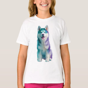 Türkise und lila Aquarell-Husky-Kinder T-Shirt
