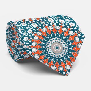 Türkise und orange geometrische Mandala Krawatte
