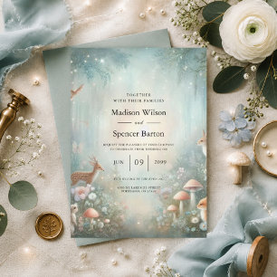 Türkise und Pfirsich Enchanted Forest Hochzeit Einladung