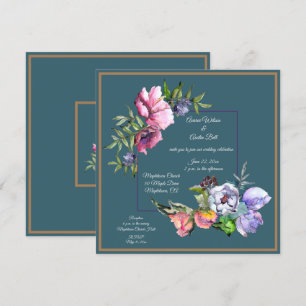 Türkise und Rosa Aquarellblumen Einladung