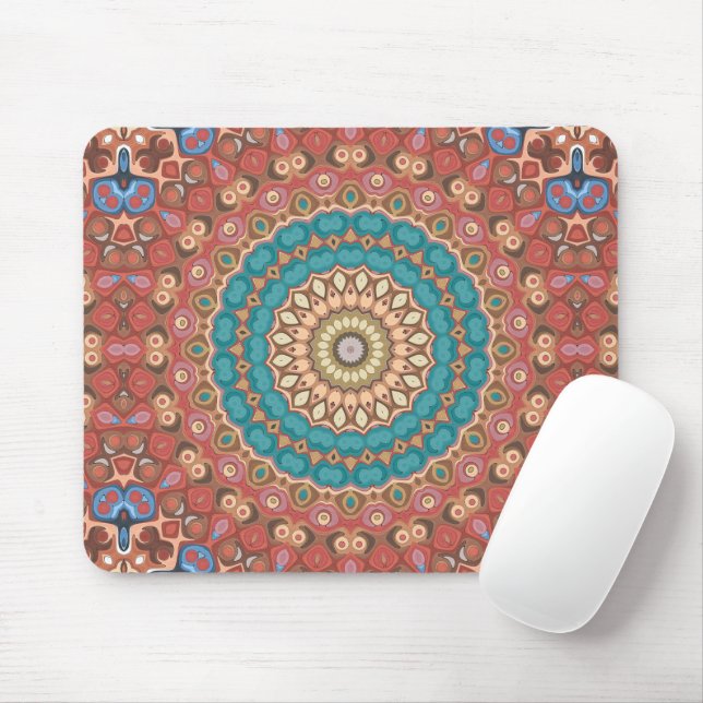 Türkise und Terrakotta geometrische Mandala-Muster Mousepad (Mit Mouse)