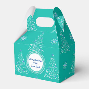 Türkise und weiße Geschenkbox mit Giebelform für d Geschenkschachtel