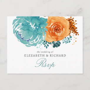 Türkise verbrannte orangefarbene Blumen-Hochzeit i Postkarte