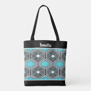 Türkise, weiße und schwarze Stammes-Tapete Tasche