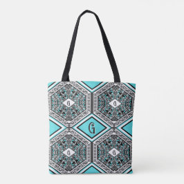 Türkise, weiße und schwarze Stammes-Tapeten-Tasche Tasche