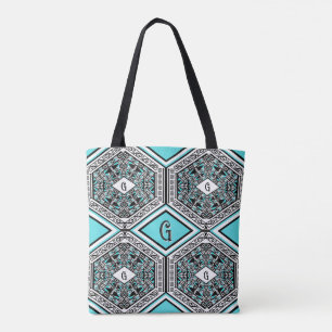 Türkise, weiße und schwarze Stammes-Tapeten-Tasche Tasche