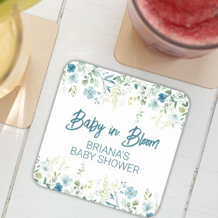 Türkise Wildblumen Jungen Baby Shower Rechteckiger Pappuntersetzer
