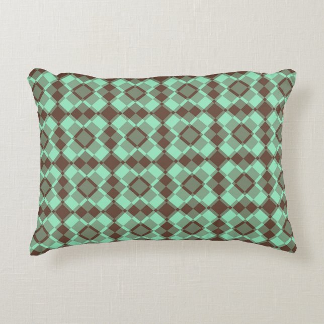 Türkiser brauner Karo-Argyle-Muster Dekokissen (Vorderseite)