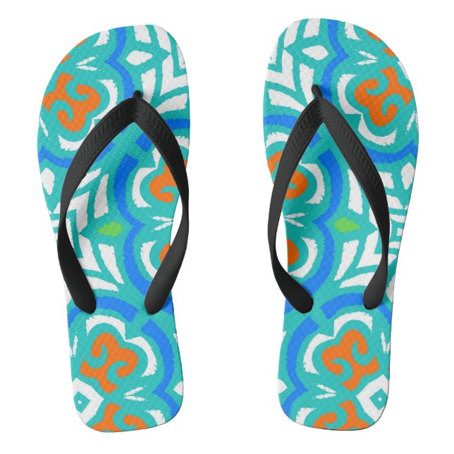 Türkiser ethnischer Muster Flip Flops (Fußbett)