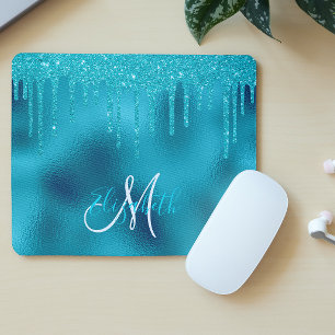 Türkiser Glitter-Tropfen personalisiertes Monogram Mousepad