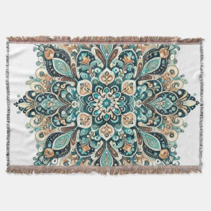 Türkiser Paisley-Mandala mit goldenen Akzenten 1 Decke