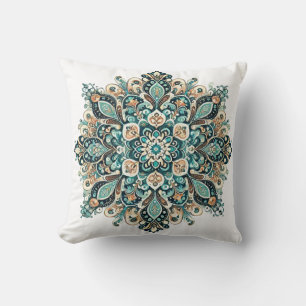 Türkiser Paisley-Mandala mit goldenen Akzenten 1 Kissen