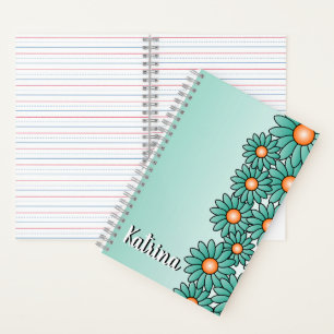 Türkises Blumen Notizbuch für das Büro, Spiralnoti