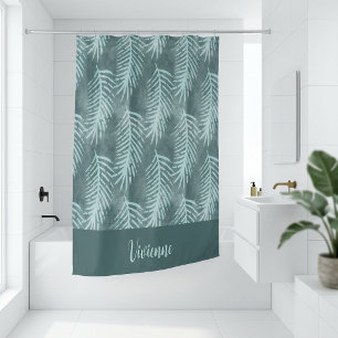 Türkises Boho-Wasserfarben-Tropisches-Blatt-Monogr Duschvorhang