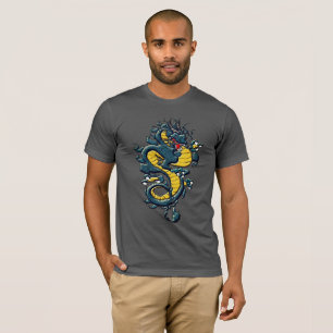 Türkises & Goldenes T-Shirt mit östlichem Drachen-