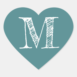 Türkises Herz Minimalistisches Monogramm Anfangsbu Herz-Aufkleber