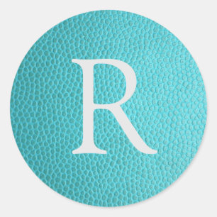Türkises Kunstleder-Monogramm Runder Aufkleber