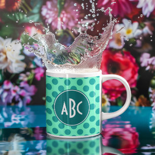 Türkises Monogramm Grüner Tupfen Kaffeetasse